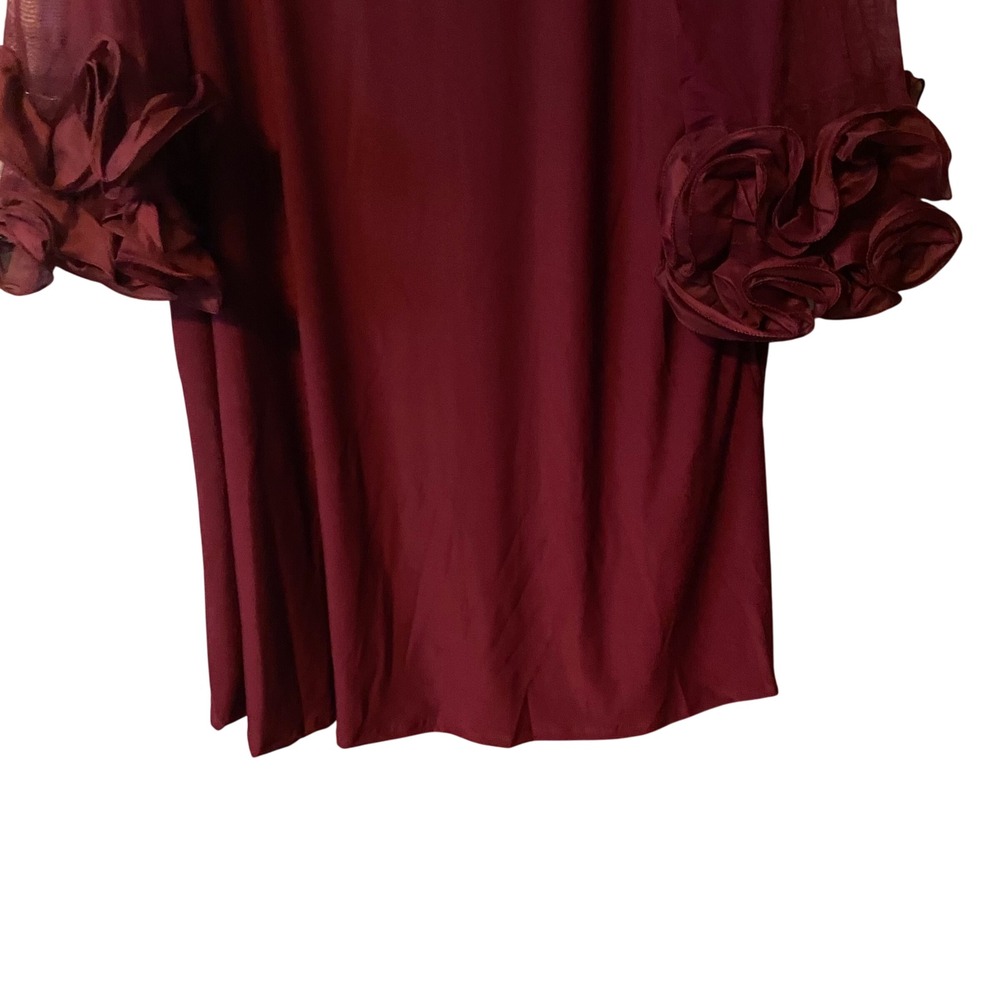 Nina Leonard Deep Wine Sheer Sleeve Floral Detail Tunic Dress Plus Size 1X‎ - Picture 3 of 10